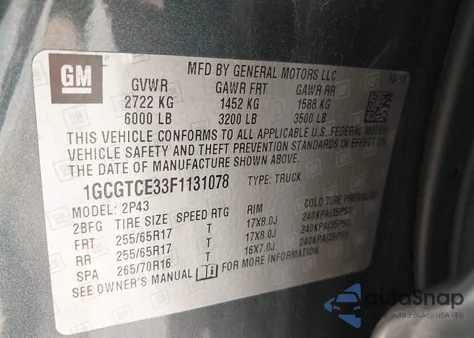 2015 Chevrolet Colorado Z71 z USA, uszkodzony, nr VIN 1GCGTCE33F1131078